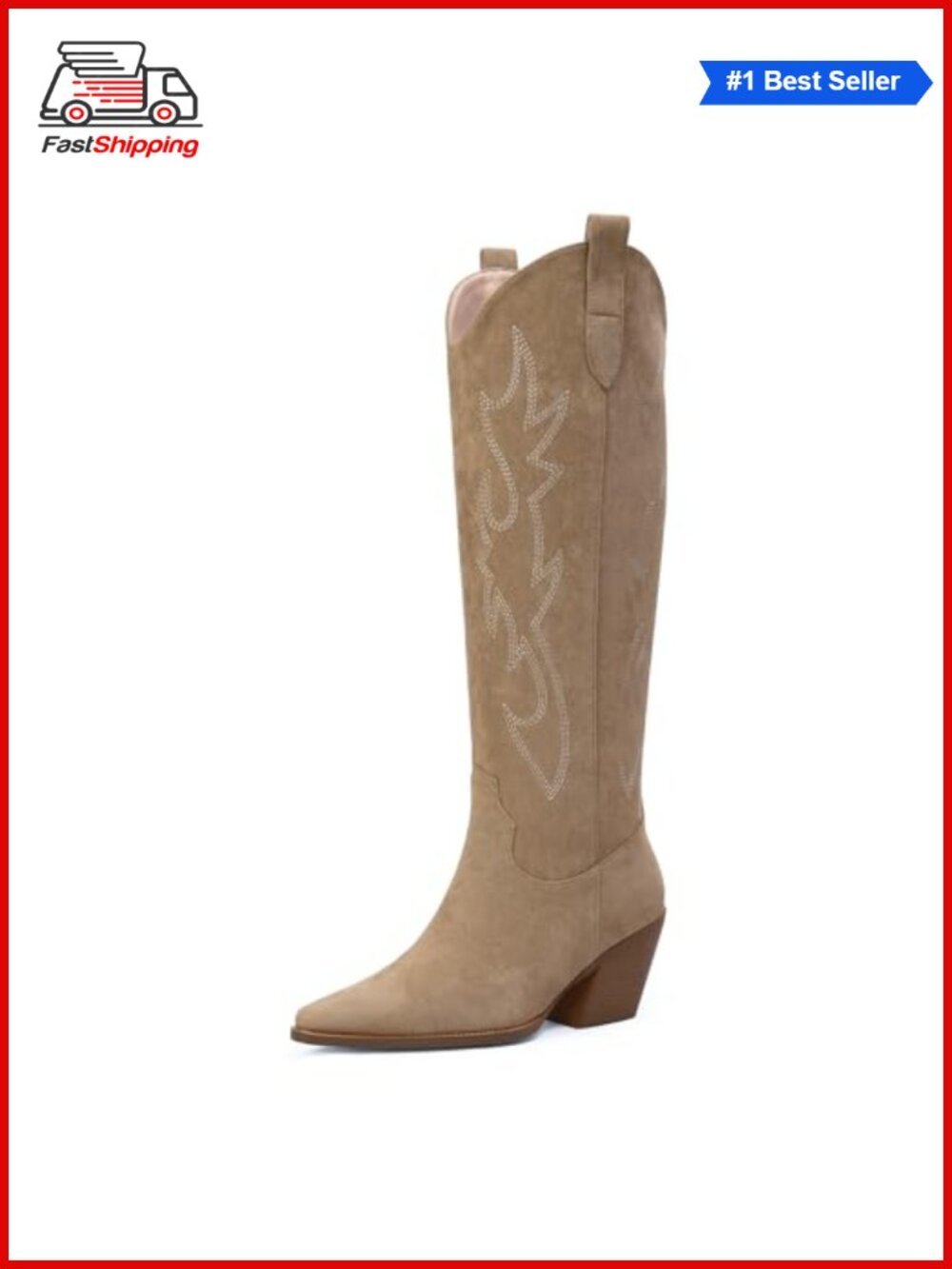 ✨ iiimmu Womens Knee High Cowboy Boots Pointed Toe Block Heel Embroidered Faux